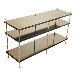 Kindle Furniture Vintage Console Sideboard Table With Solid Brass Hardware For Sale