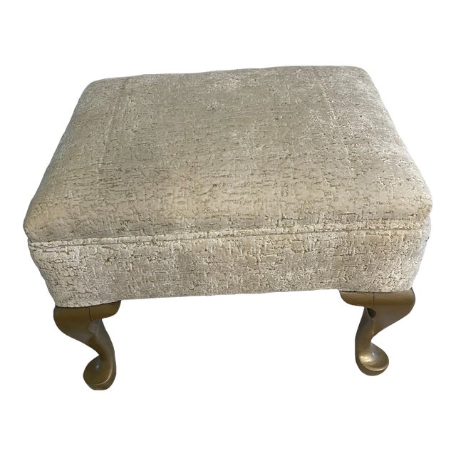 White Velvet Footstool Wooden Legs For Sale