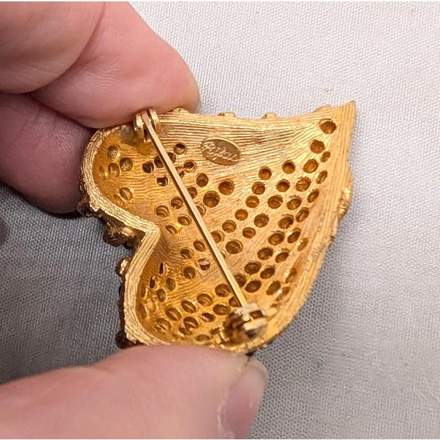 Metal Vintage 1960s Signed Rifas Faux-Topaz & Clear Rhinestone Heart Brooch For Sale - Image 7 of 7