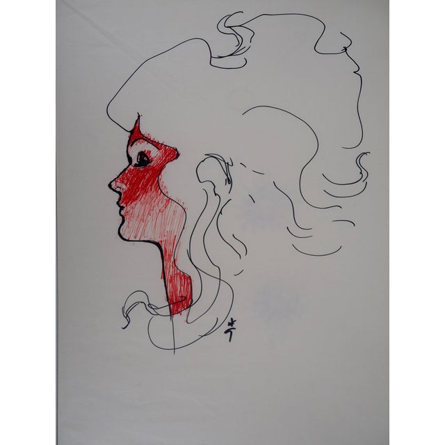 Paper René Gruau - Female face - Drawing signed in pencil For Sale - Image 7 of 7