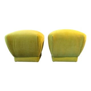 Vintage Mid Century Modern Springer Style 18” Lemon Lime Ottoman Poufs - a Pair For Sale