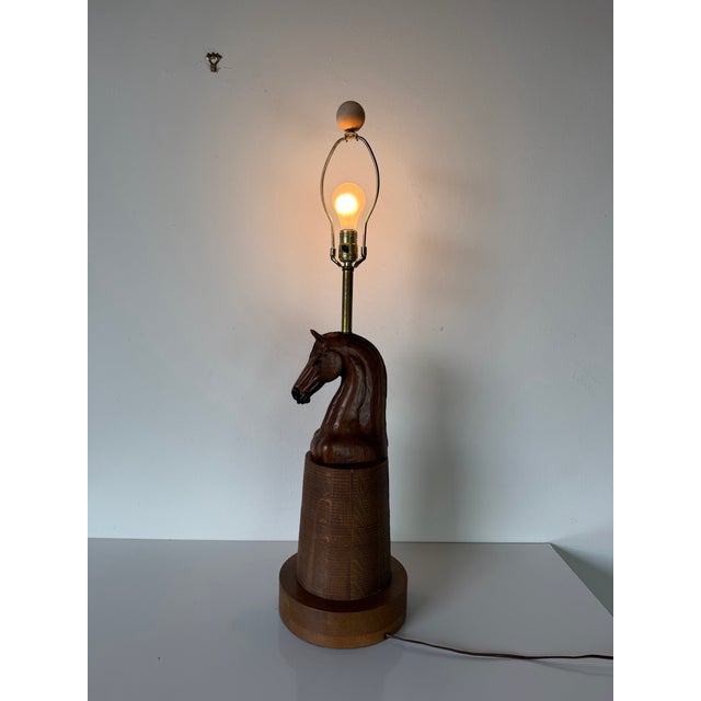 Brown Vintage Equestrian Carved Wooden Horse Table Lamp For Sale - Image 8 of 12