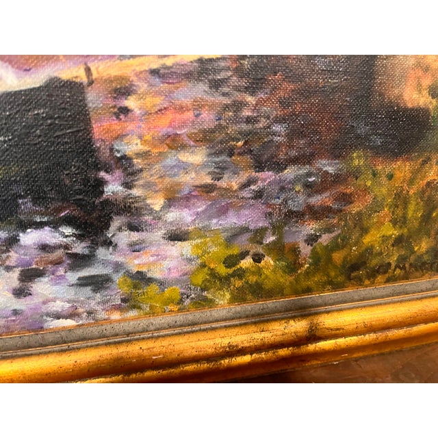 Mid-Century Modern 1970s Charming Oil Painting: Maritime Harbor Scene With Sailboats, on Canvas and Framed - Signed For Sale - Image 3 of 12