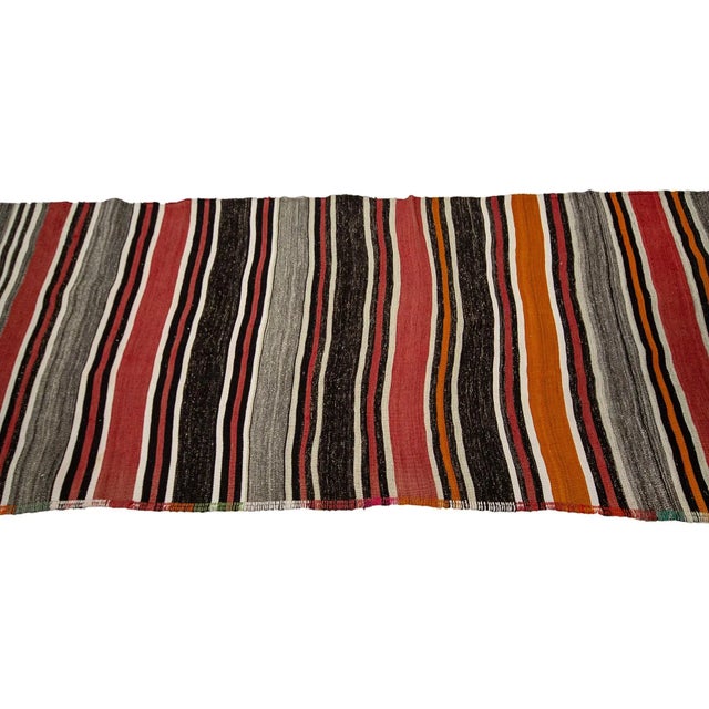 Mid 20th Century Red & Gray Striped Vintage Kilim Rug For Sale - Image 4 of 7