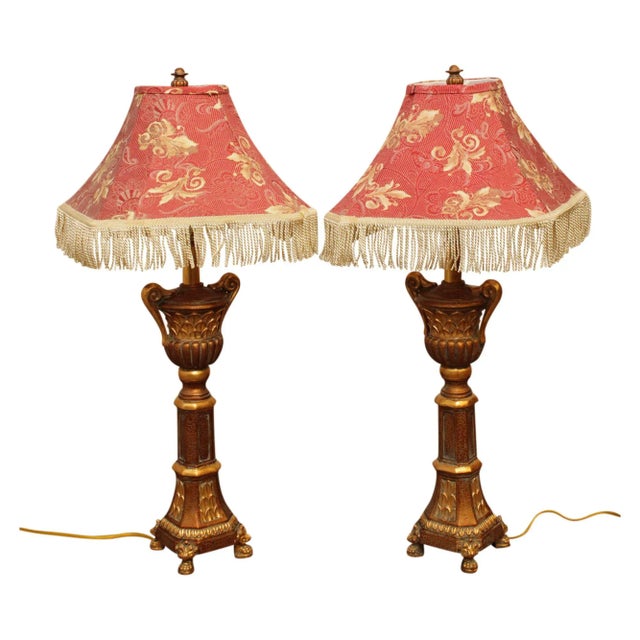 Gold Urn Form Table Lamps with Shades - A Pair For Sale - Image 13 of 13