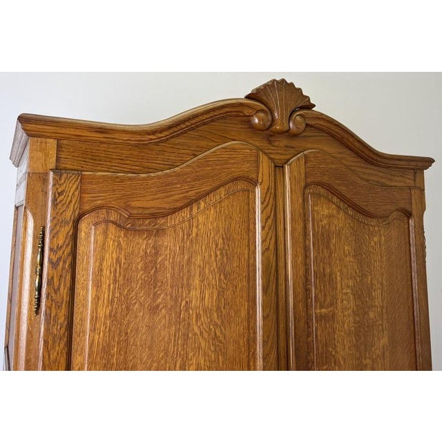 Vintage French Louis XVI Style Carved Oak 2-Door Wardrobe For Sale - Image 5 of 11