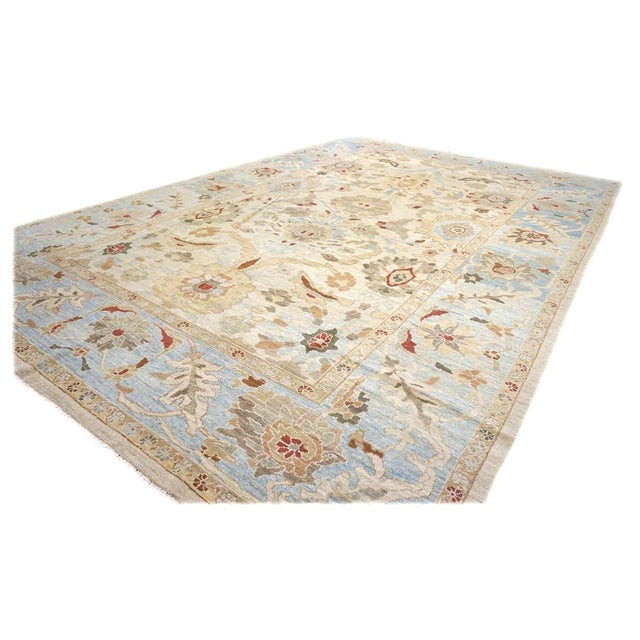 Persian Persian Sultanabad Wool 10x14 Light Blue, Ivory & Tan Handmade Area Rug #1143035 For Sale - Image 3 of 7