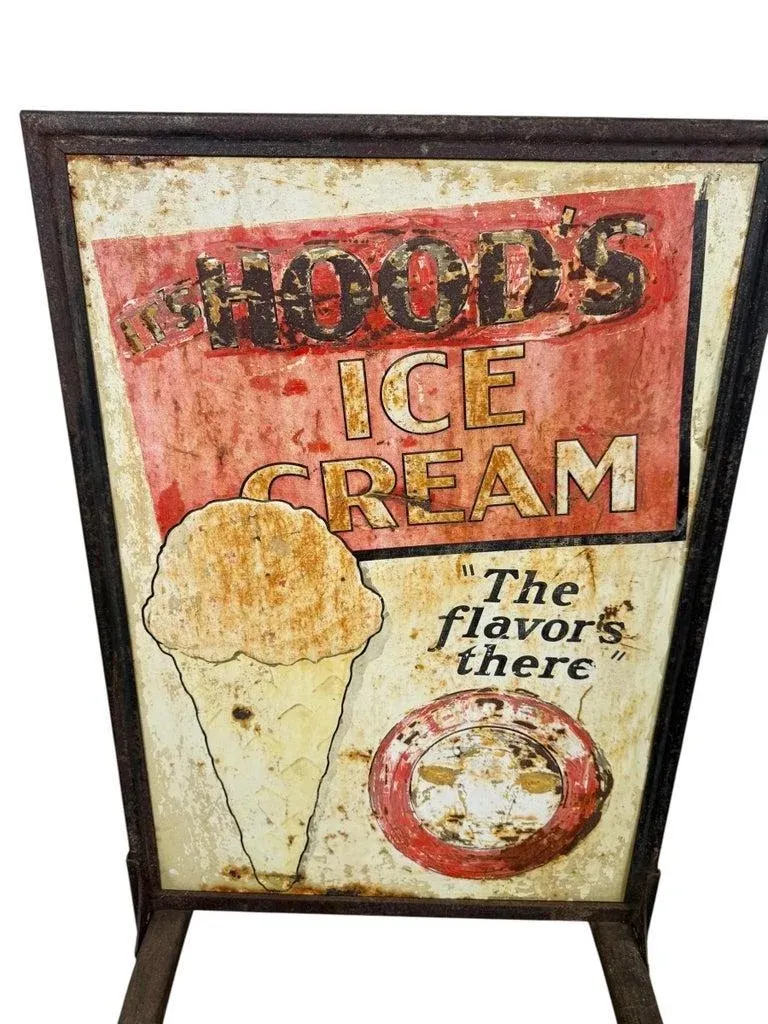 Vintage Two-Sided Hood's Ice Cream Advertising Sign | Chairish