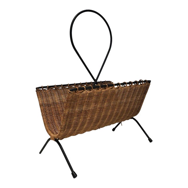 Circa 1950 French Black Lacquered Metal Magazine Rack For Sale