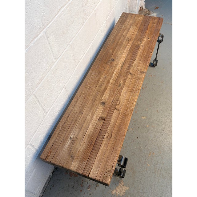Mid 20th Century Rustic Industrial Wrought Iron Butcher-Block Bench For Sale - Image 11 of 11