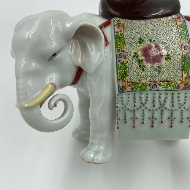 Ceramic Early 20th Century Chinese Famille Rose Porcelain Elephant Joss Stick Holder, Candleholder or Vase, Attributed Republic Period For Sale - Image 7 of 12