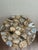 Natural stone Brazilian mixed agates inlays in a large round tabletop on geometrical brass metal legs. Excellent condition...