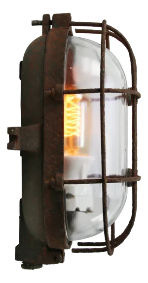 Vintage Industrial Rust Cast Iron and Clear Glass Wall Lamp from Industria Rotterdam