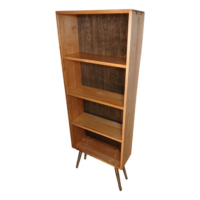 Custom Solid Birch Mid-Century Modern Bookcase With Hairpin Legs For Sale