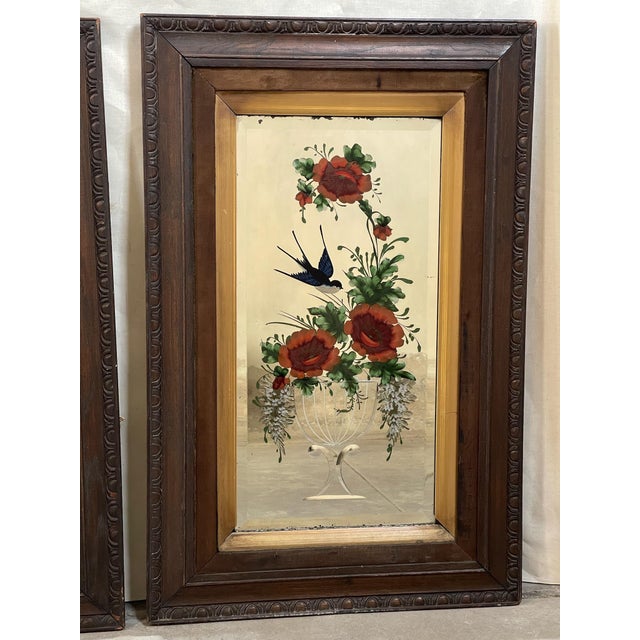 19th Century Pair of Victorian Reverse Painted and Cut Glass Framed Mirrors For Sale - Image 10 of 10