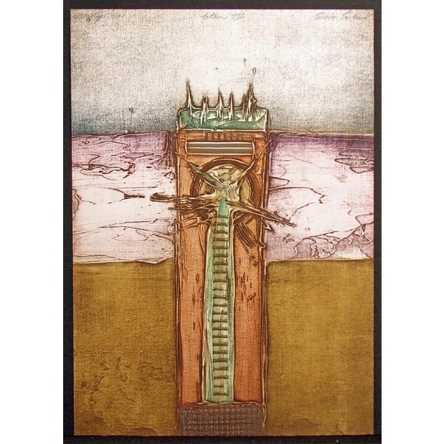 Enrique Embroli "Totem Viii" Vintage Monotype Collagraph Etching on Paper Unframed Hand Signed For Sale In Denver - Image 6 of 6