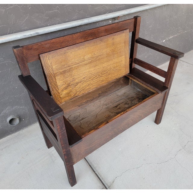 Antique Hall Bench Mission Oak by Lifetime Furniture. Circa. 1910 For Sale - Image 13 of 18