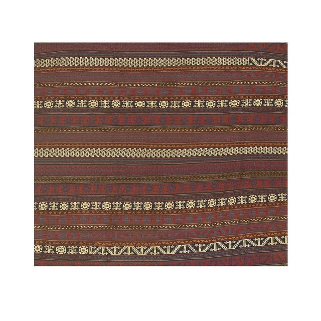 1950s Brown Field Geometric Vintage Turkish Kilim Flatweave Wool Square Rug For Sale - Image 4 of 5