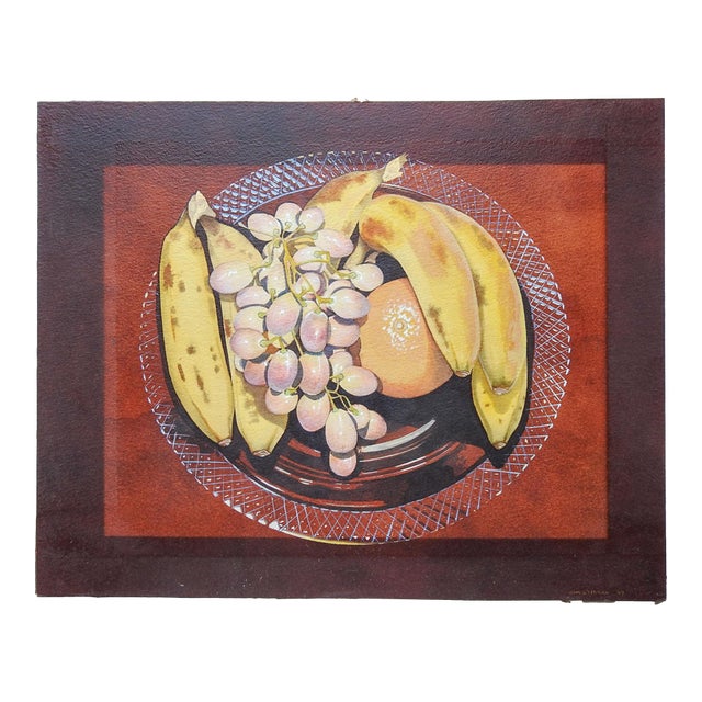 Late 20th Century Realist Still Life Painting With Bananas and Grapes For Sale