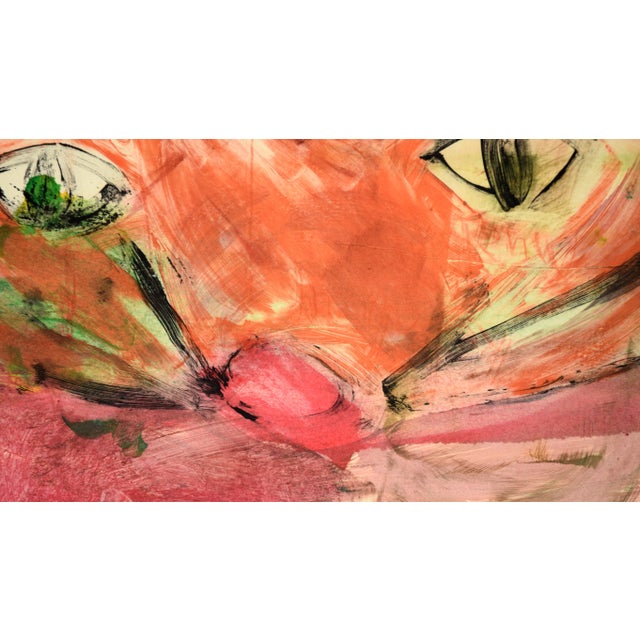Colorful Cat Face - Transfer Monotype in Water Based Ink on Paper by Heather Speck For Sale - Image 9 of 9