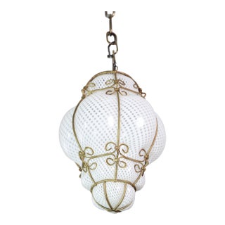Amazing Venetian Lantern in Murano Reticello Glass, 1950s For Sale
