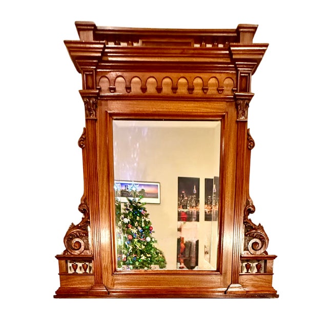 Victorian Late 19th Century Victorian Antique Vanity**Marble Top, Carved Walnut, Beveled Mirror** For Sale - Image 3 of 10