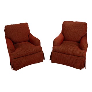 1980s Baker Furniture Waterfowl Down English Roll Arm Skirted Club Chairs - A Pair For Sale