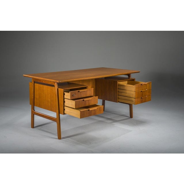 Brown Teak Model 75 Desk from Omann Jun Møbelfabrik, 1960s For Sale - Image 8 of 18