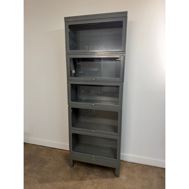 Vintage Globe-Wernicke Industrial Steel Barrister Bookcase, Five Stack For Sale - Image 14 of 16