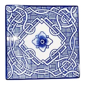 Asian Blue and White Ceramic Coaster For Sale