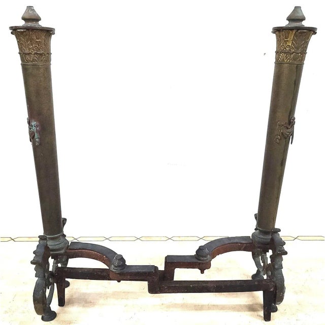 Victorian Antique Brass Dragons Fireplace Andirons - a Pair For Sale - Image 3 of 13