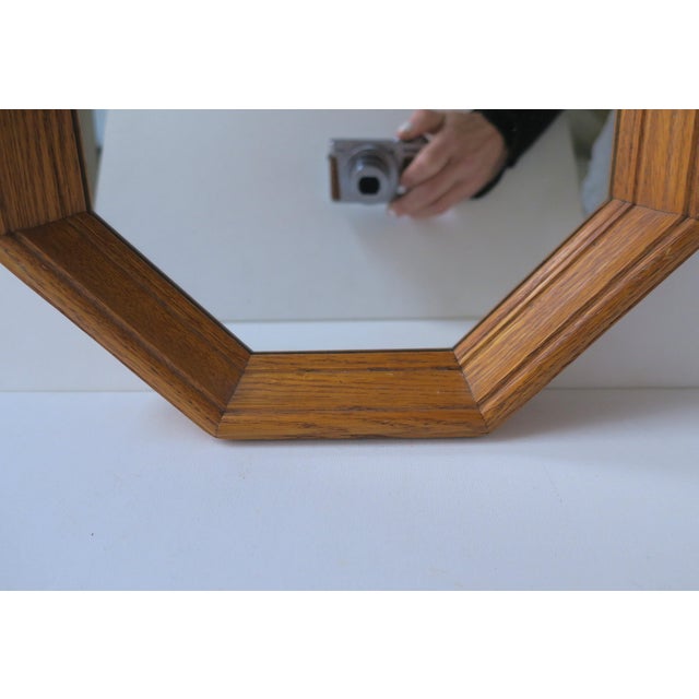 Wood Octagonal Mirror Oak Wood, Circa Late-20th Century For Sale - Image 7 of 10