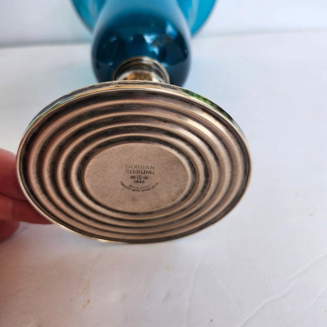 Vintage Gorham Footed Vases Turquoise and Sterling Silver-a Pair For Sale - Image 12 of 12