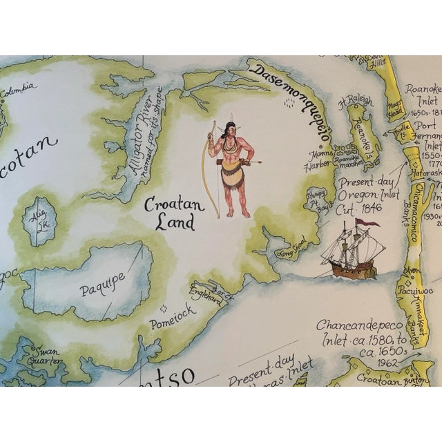 Late 20th Century Vintage Outer Banks Illustrated Map Art Print by Jim Mitchem Artist Signed For Sale - Image 5 of 9