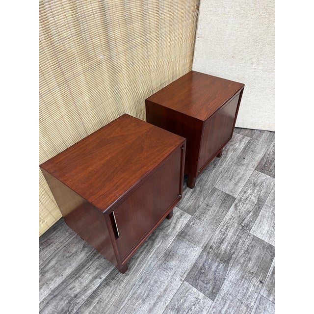 Mid-Century Modern A Pair of Refinished Mid Century Modern Nightstands by Cavalier Furniture. Circa 1960s. For Sale - Image 3 of 18