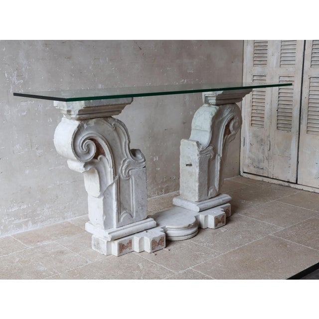 Antique Baroque Marble Console Table with Glass Top For Sale - Image 10 of 16