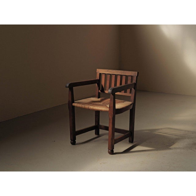 Brutalist Oak and Straw Armchair, France, 1950 For Sale - Image 17 of 18