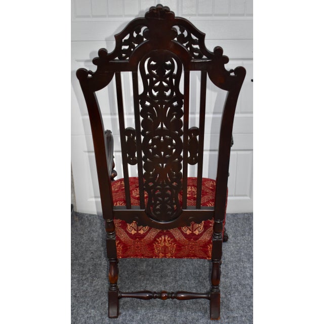 Vintage Carved Throne Chair High Back Renaissance Revival Armchair For Sale - Image 14 of 16