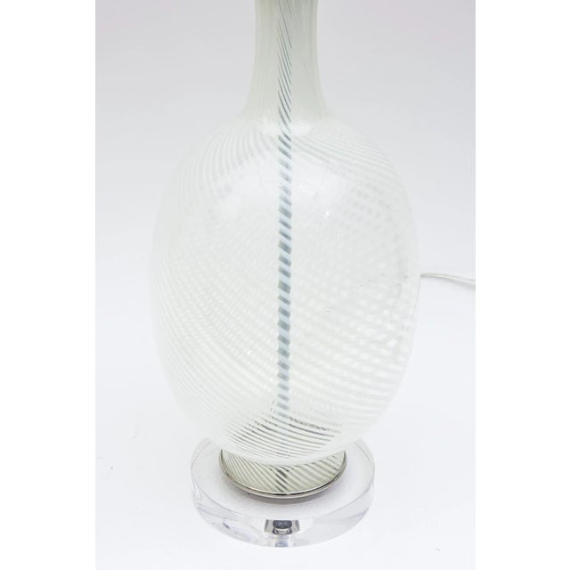 1960s Vintage 60's Murano Aureliano Toso White Swirl and Chrome Glass Lamps With Original Glass Finials Pair Of For Sale - Image 5 of 9