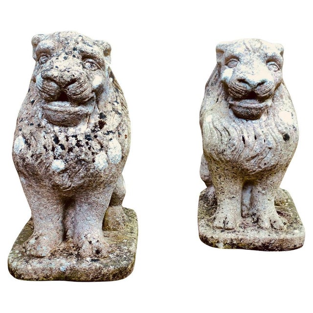 Stone Lion Guardians, 1930s, Set of 2 For Sale - Image 9 of 9