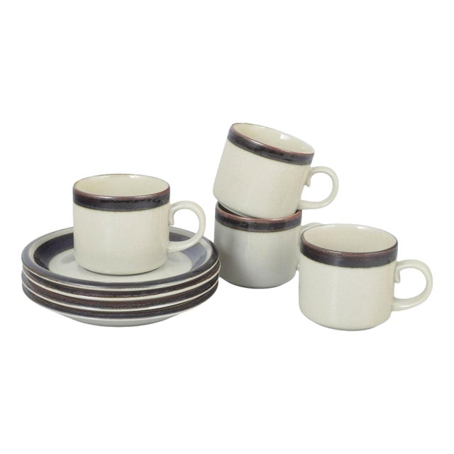 Vintage Tea Cups with Saucers in Stoneware, 1970s, Set of 8 For Sale