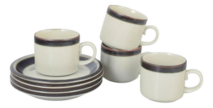 Vintage Tea Cups with Saucers in Stoneware, 1970s, Set of 8