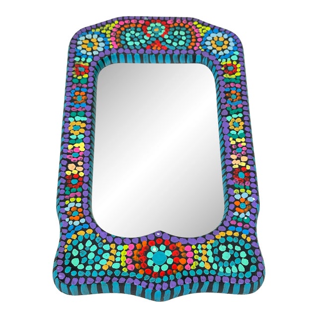Folk Art Framed Mirror For Sale