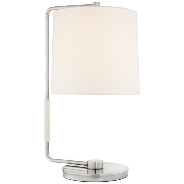 Modern Barbara Barry by Visual Comfort Signature Swing Table Lamp in Soft Silver with Linen Shade For Sale - Image 3 of 3