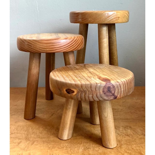 Vintage Wood Tripod Stools - Set of Three For Sale - Image 11 of 12