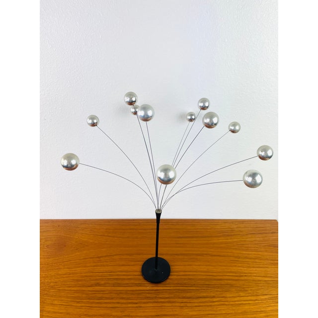 Vintage 1960s Kinetic Sculpture spray like design silver balls on thin black wire black metal base measures appx - 16"T -...