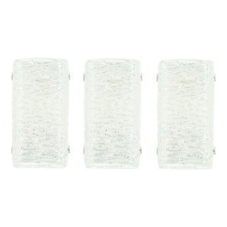 1960s Mid-Century Modern Murano Ice Glass Wall Lights/Sconces From Kaiser Leuchten - Set of 3 For Sale