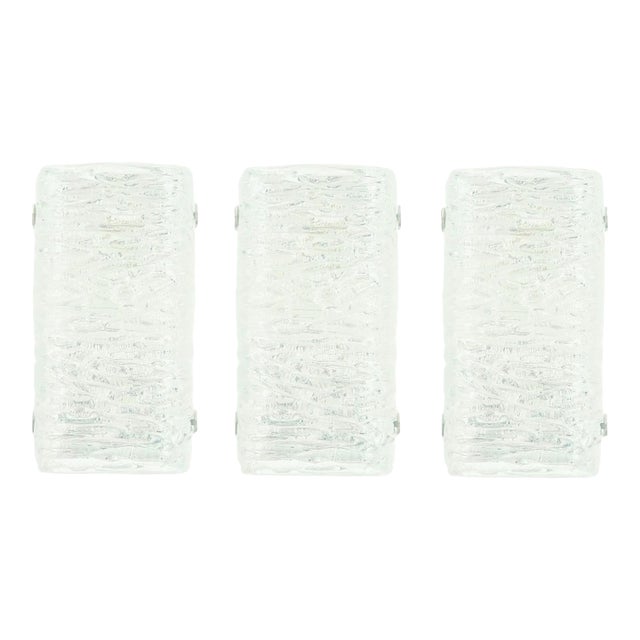 1960s Mid-Century Modern Murano Ice Glass Wall Lights/Sconces From Kaiser Leuchten - Set of 3 For Sale
