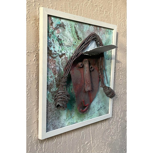 Funky Mixed Media Metal Face Sculpture Copper & Brass Brutalist Wall Art For Sale - Image 9 of 15