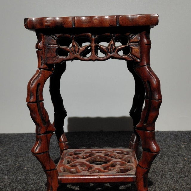 1980s Vintage Chinese Rosewood Display Stand, Carved Openwork Pedestal For Sale - Image 5 of 6